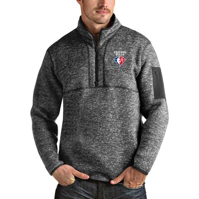 Men's Antigua Heathered Charcoal Chicago Bulls NBA 75th Anniversary Fortune Quarter-Zip Pullover Jacket