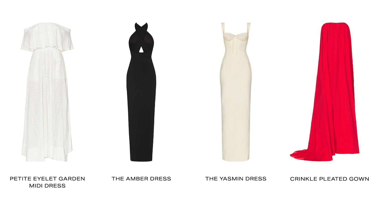 Helsa product assortment of the supers collection gowns. Shop Now