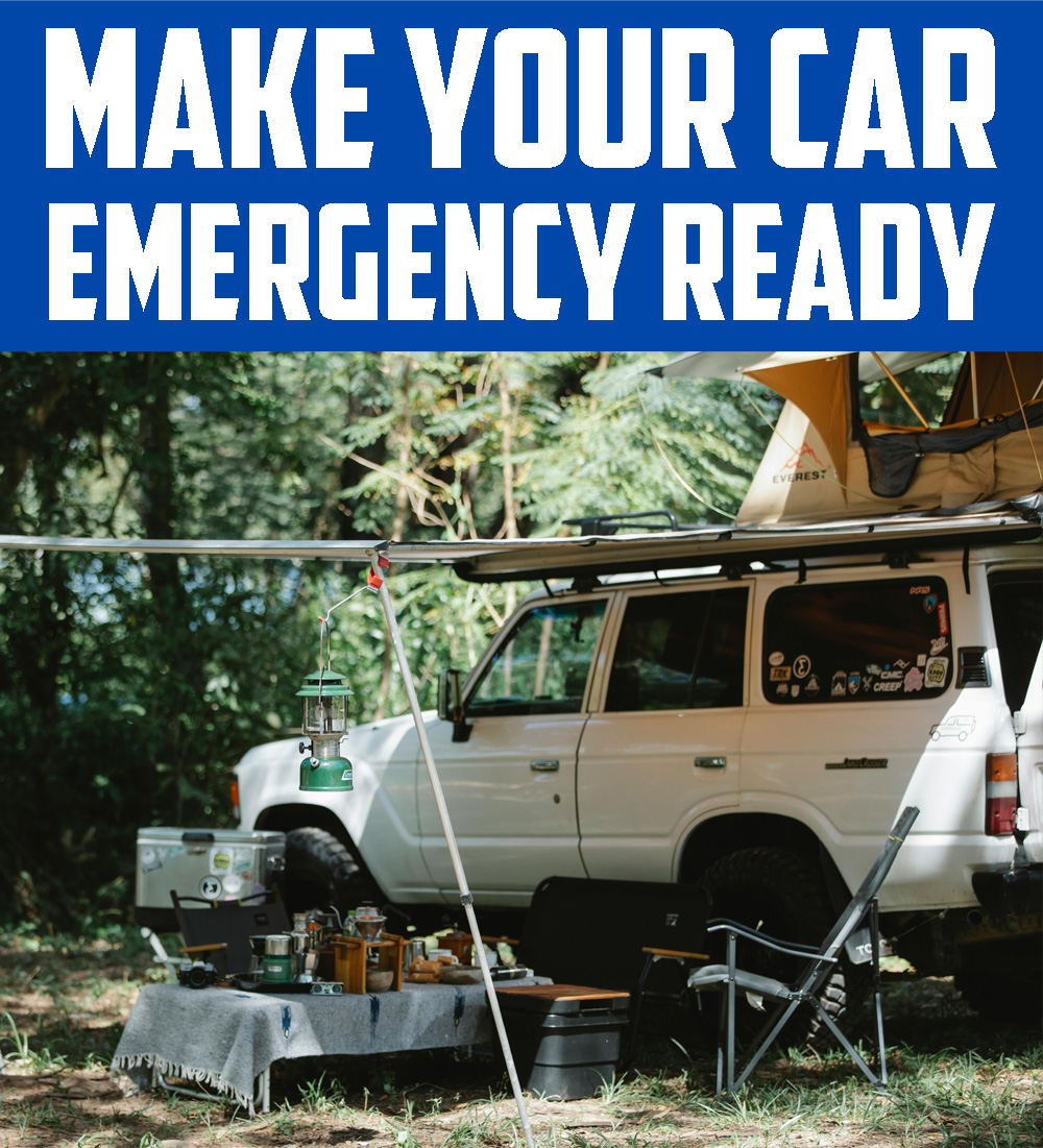 Make Your Car Emergency Ready Graphic A truck and campsite