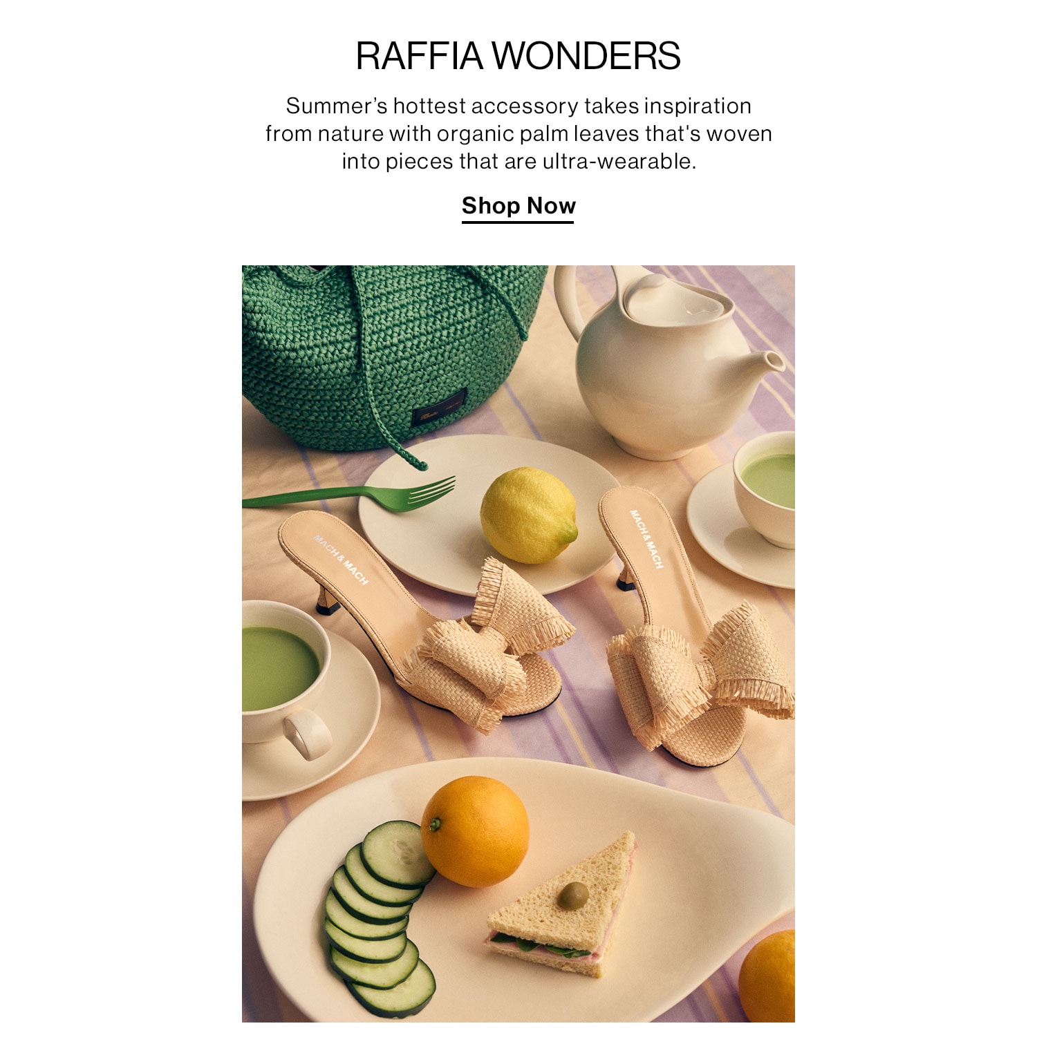 RAFFIA WONDERS. Summer’s hottest accessory takes inspiration from nature with organic palm leaves that's woven into pieces that are ultra-wearable. Shop Now