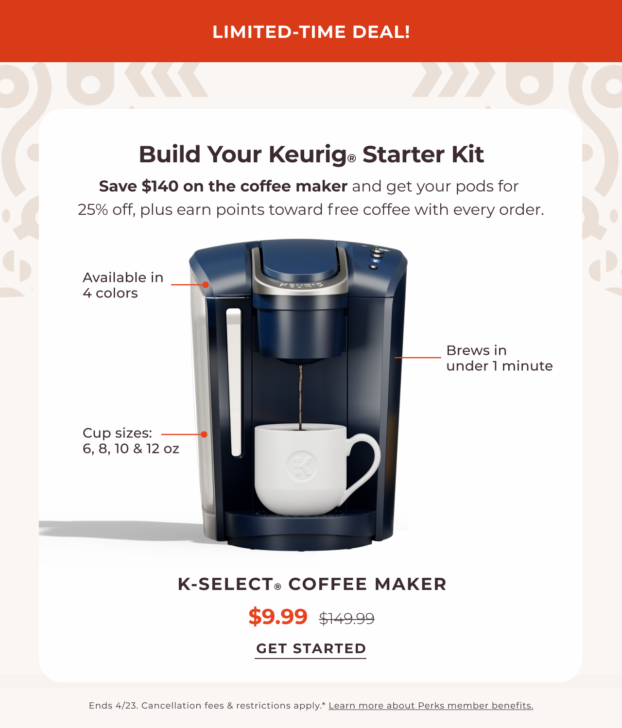 K-Select® Coffee Maker only $9.99 as a Starter Kit!