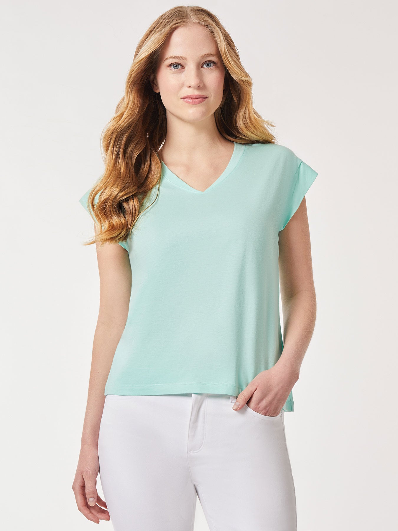 Image of Cap Sleeve V-Neck Top