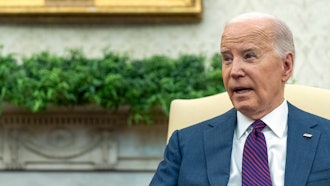 President Joe Biden speaks as he meets with Iraq's Prime Minister Shia al-Sudani in the Oval Office of the White House, Monday, April 15, 2024, in Washington.