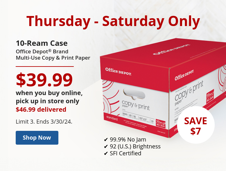 Office Depot 10-Ream Case $39.99 when you buy online pick up in store