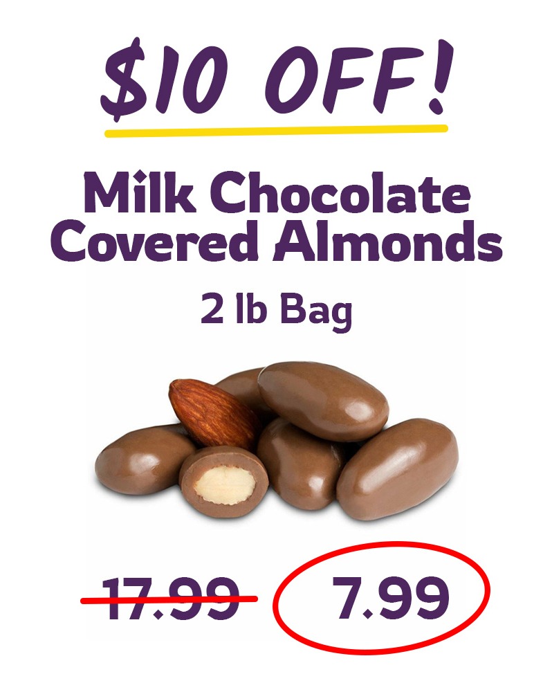 $10 off! Milk Chocolate Covered Almonds 2 lb Bag, now 7.99!