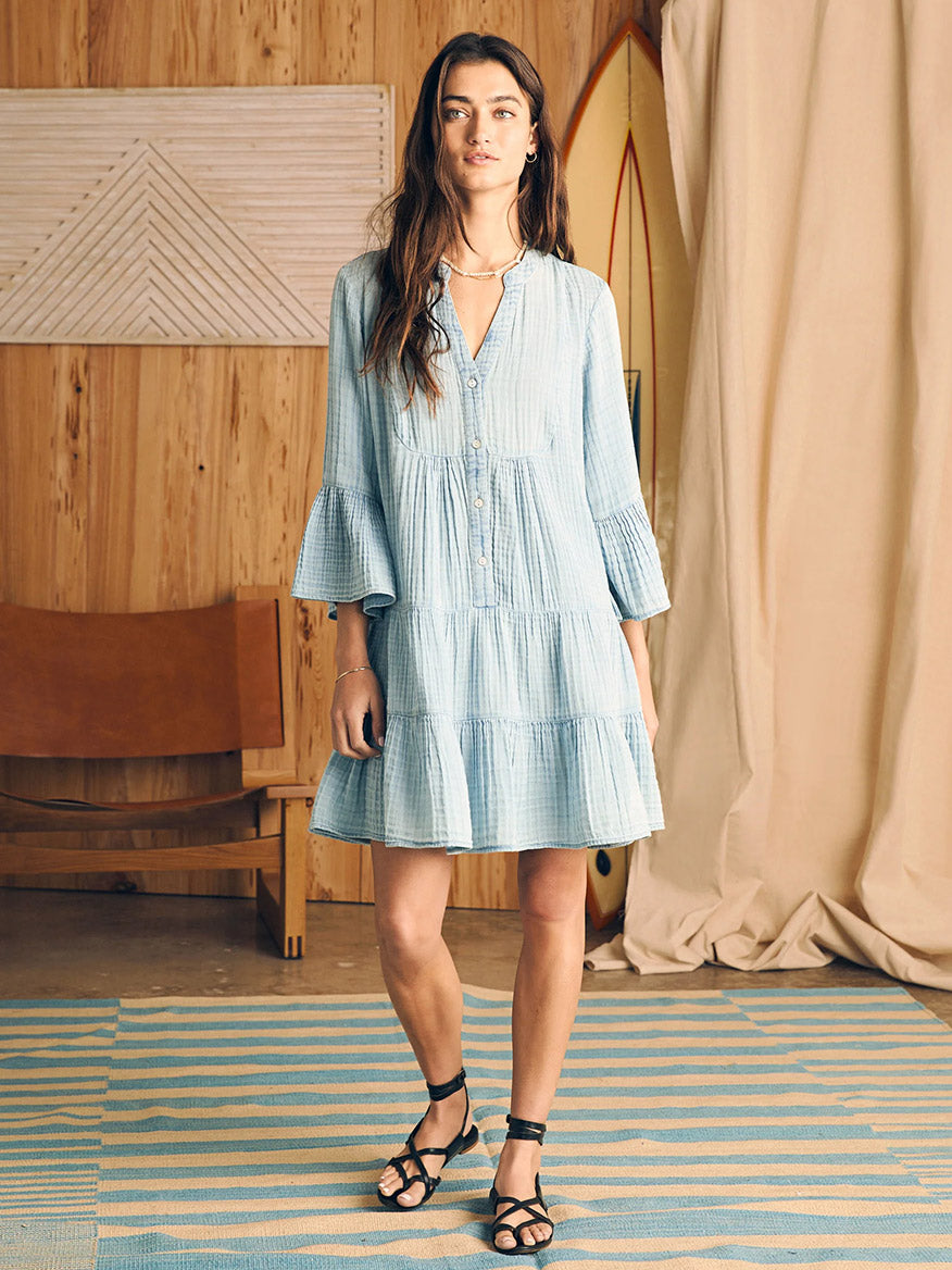 Image of Faherty Brand Dream Cotton Gauze Kasey Dress in Light Indigo Wash