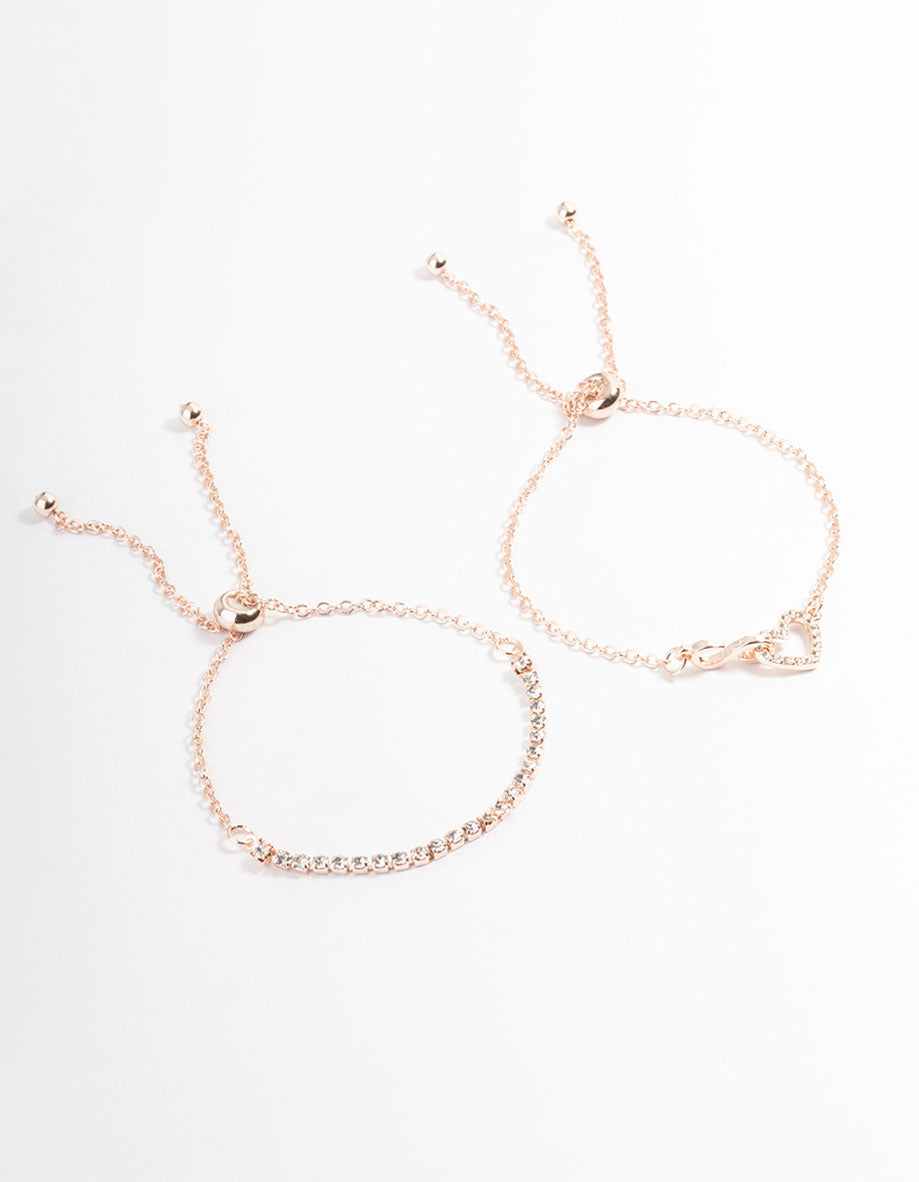 Image of Rose Gold Cupchain Diamante Heart Bracelet Pack