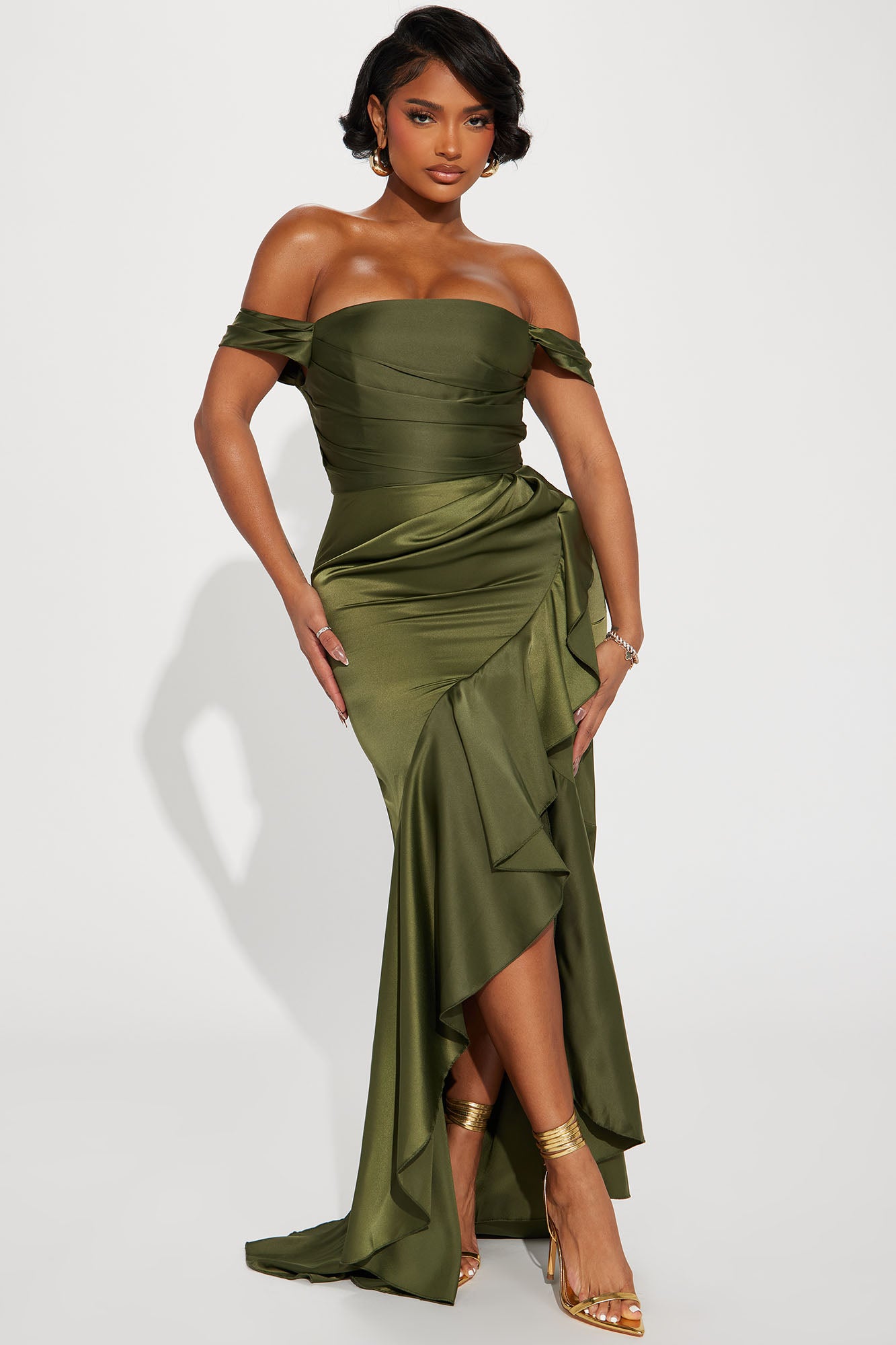 Image of Kyla Satin Gown - Olive