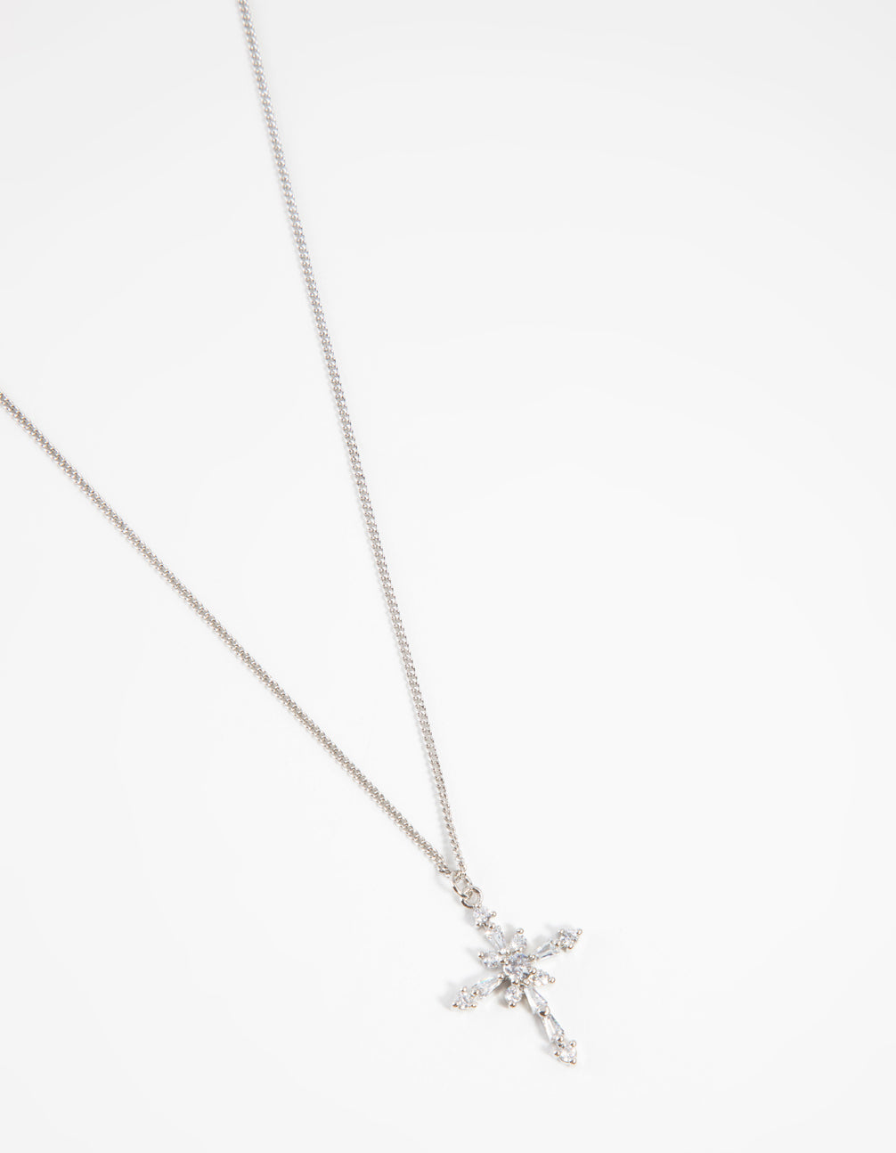 Image of Rhodium Decorated Cross Pendant Necklace