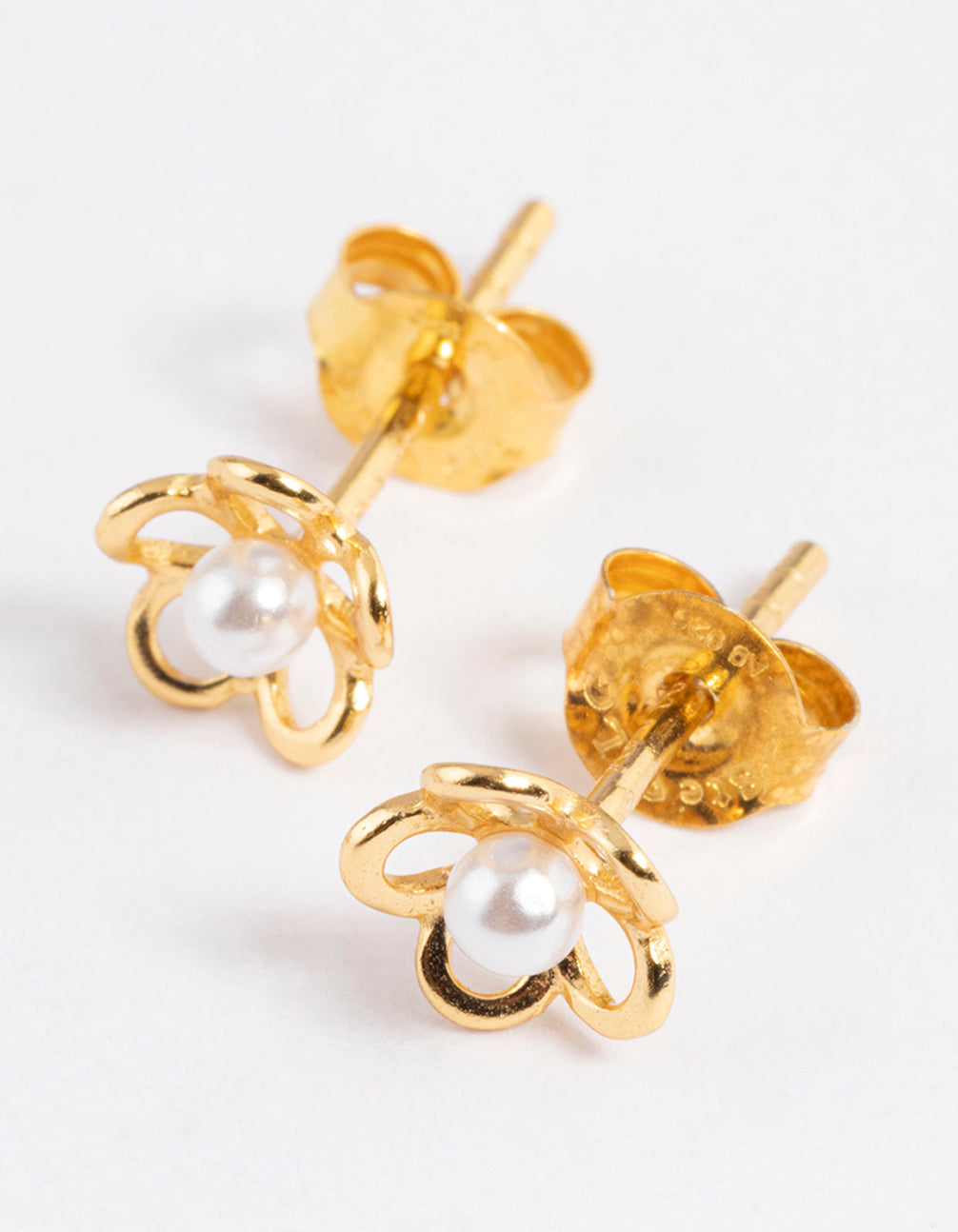 Image of Gold Plated Sterling Silver Pearl & Flower Stud Earrings