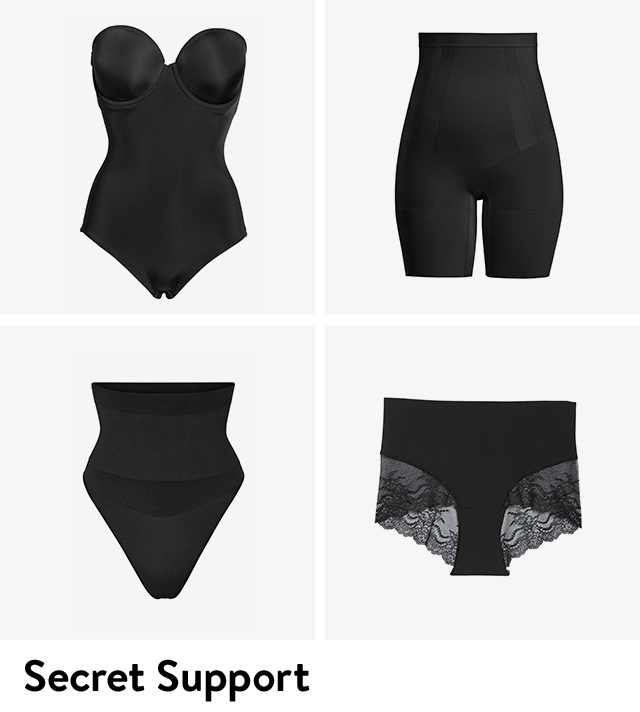 An assortment of black shapewear styles.