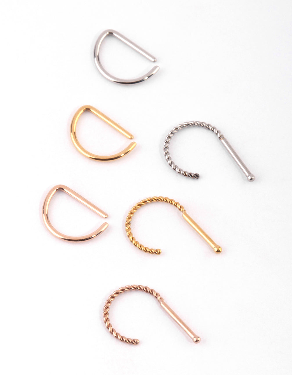 Image of Surgical Steel Mixed Metal Textured Nose Piercing 6-Pack