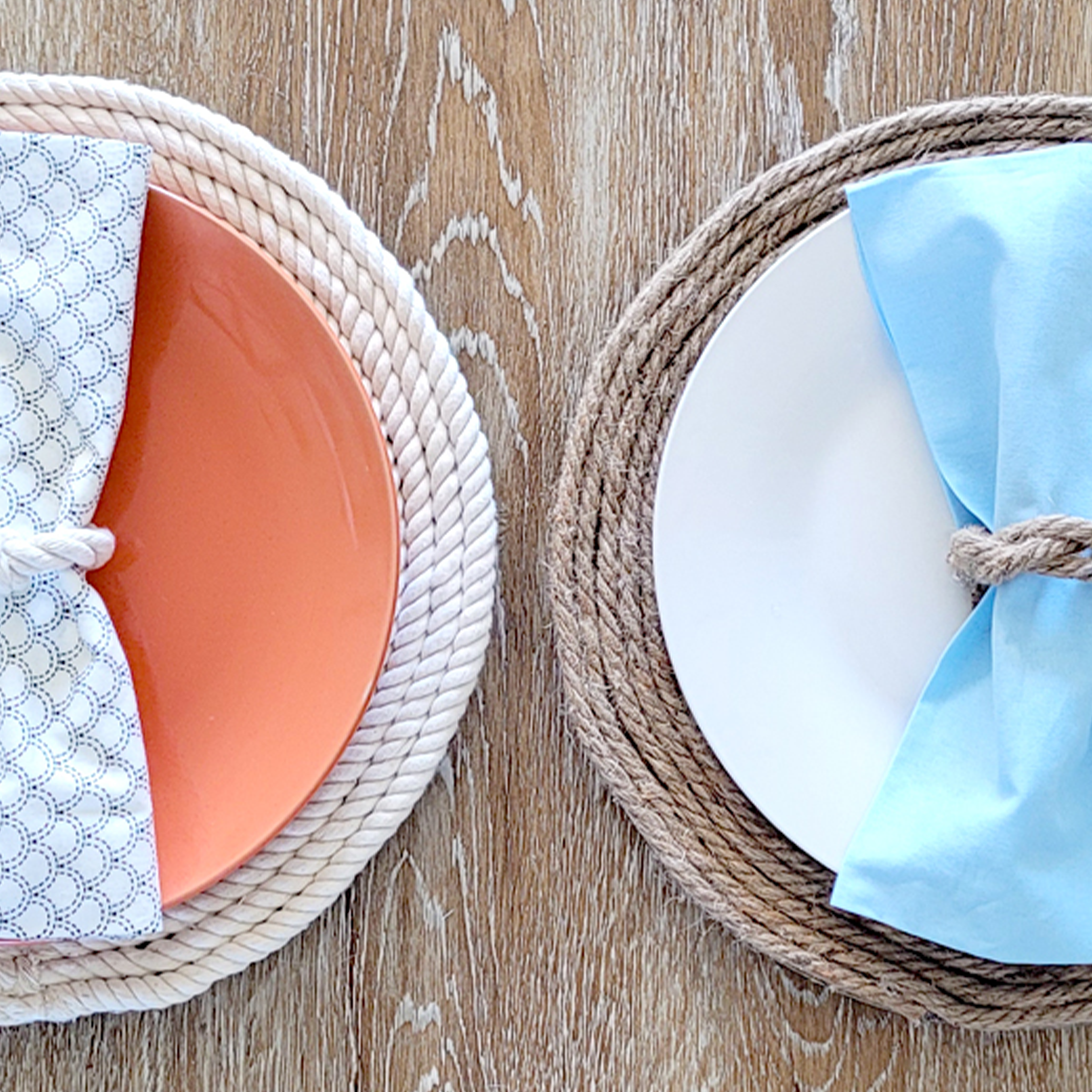 Blog idea: 2 nautical rope charger plates and napkin ring holders