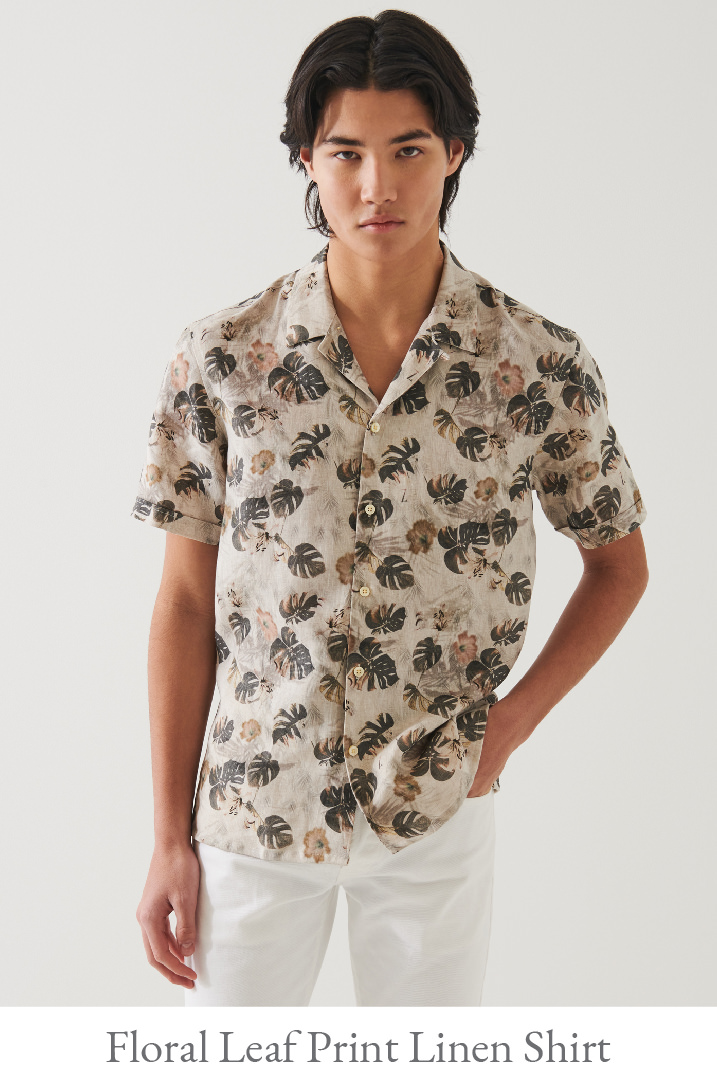 FLORAL LEAF PRINT LINEN SHIRT