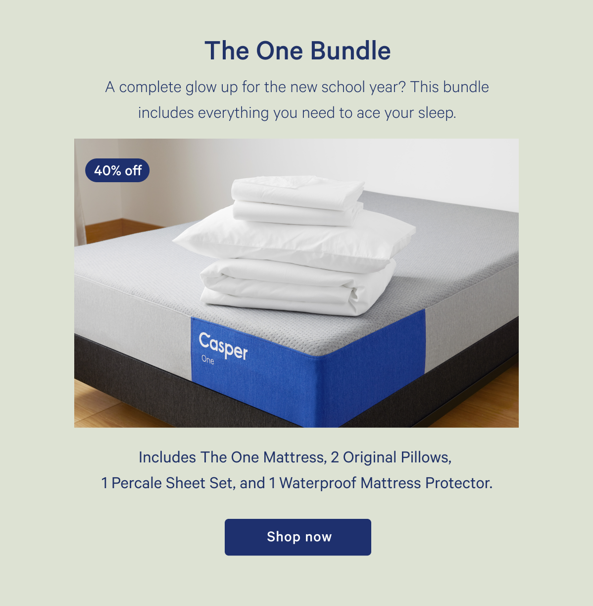 The One Bundle >> Includes The One Mattress, 2 Original Pillows, 1 Percale Sheet Set, and 1 Waterproof Mattress Protector. >> Shop now >>