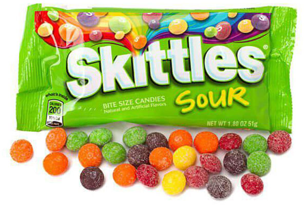 127167 - Sour Skittles Candy 1.8-Ounce Packs: 24-Piece Box