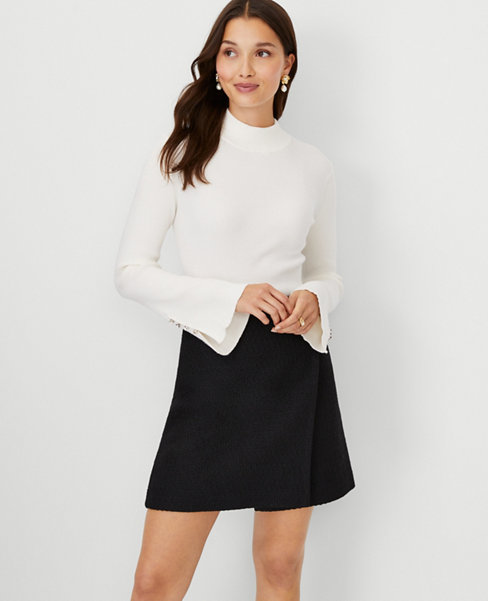 Crystal Button Cuff Ribbed Sweater