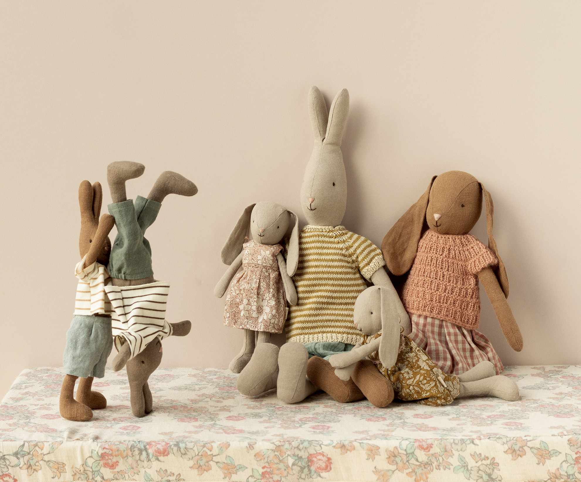 Maileg Bunnies and Rabbits playing.