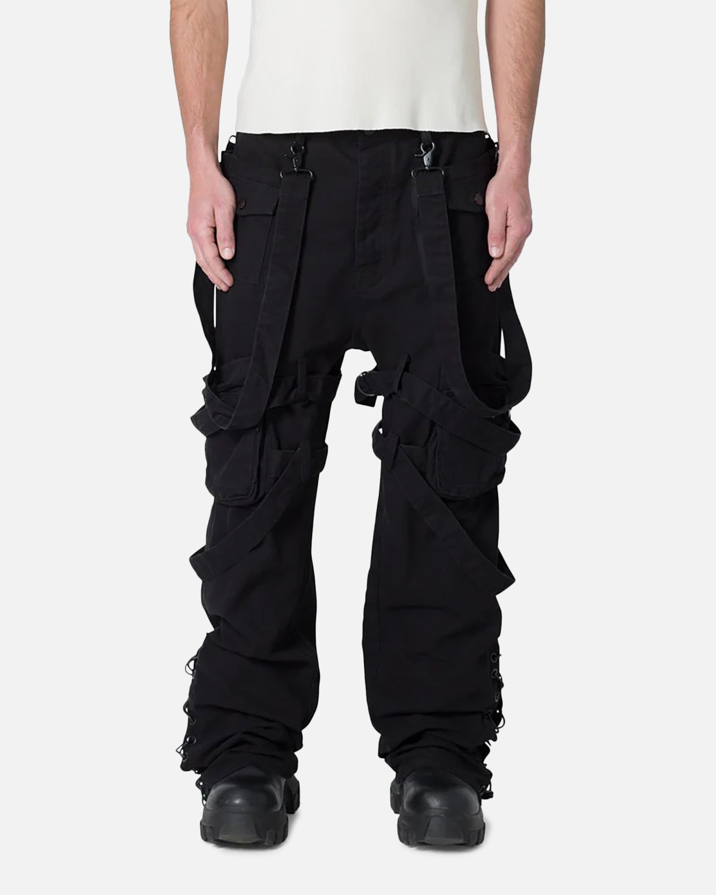 Image of MNML Laced Up Ready Cargo Pants Black