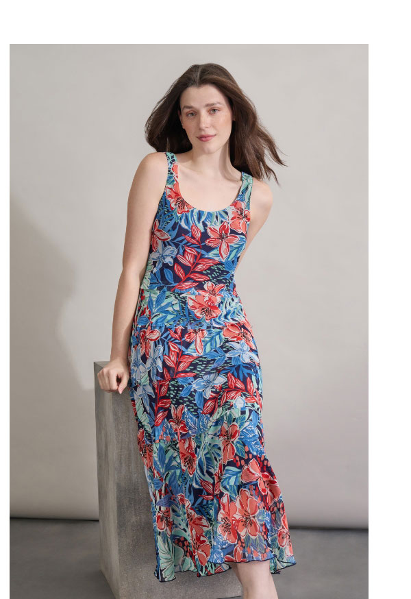 Maxi Multi-Tiered Dress, Printed Chiffon