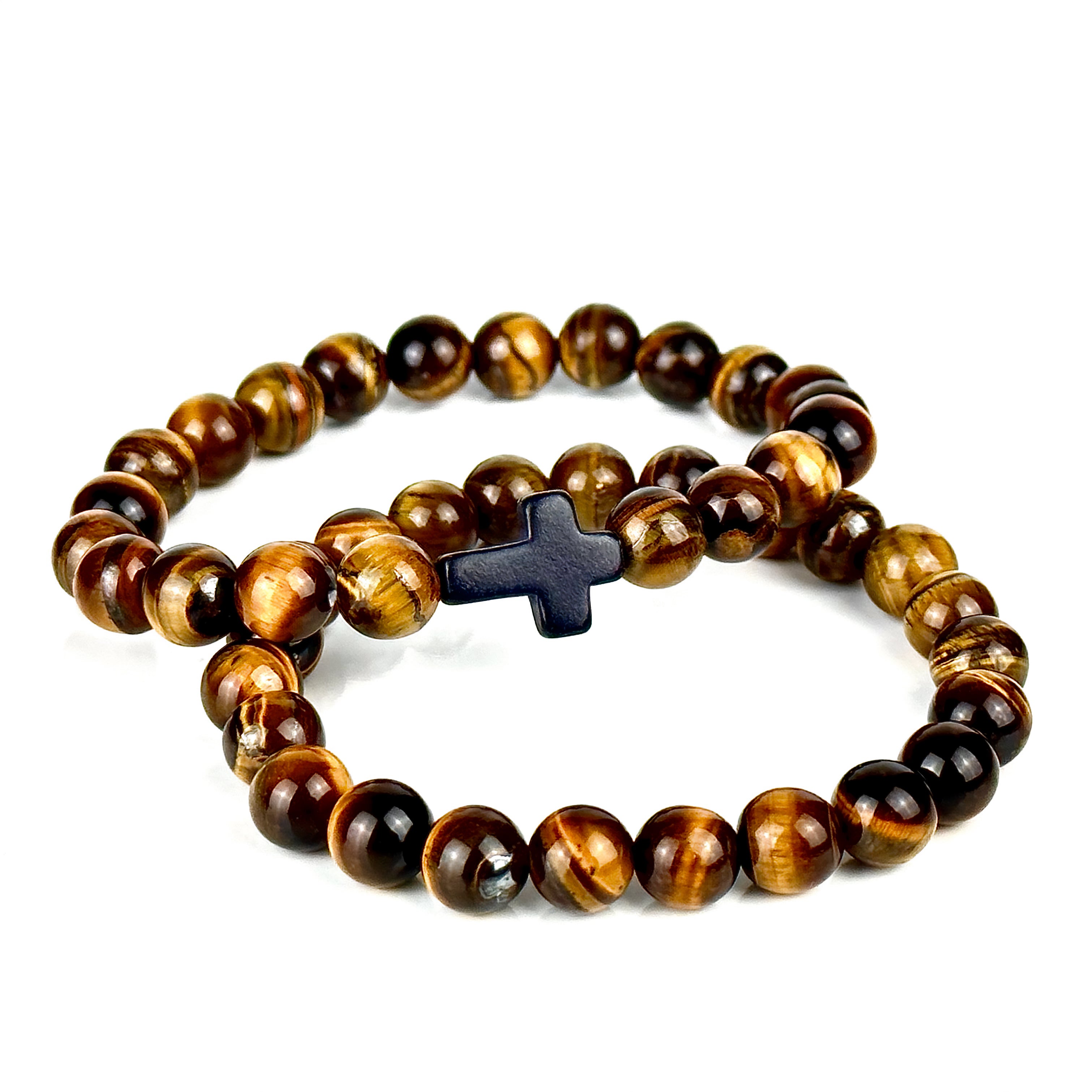 Image of Cross & Tiger Eye Bracelet Set