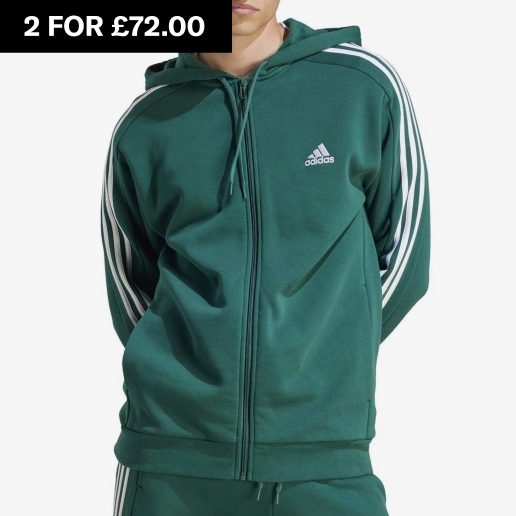 adidas Fleece 3-Stripes Full-Zip Hoodie Mens, 2 FOR £72.00