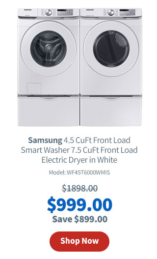 Samsung 4.5 CuFt Front Load Smart Washer 7.5 CuFt Front Load Electric Dryer in White