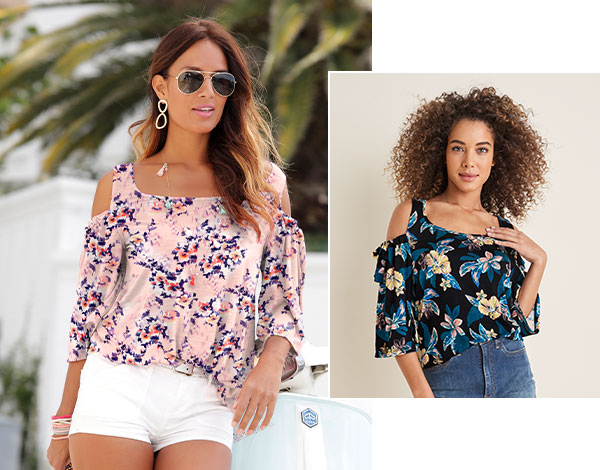 Printed Cold-Shoulder Top