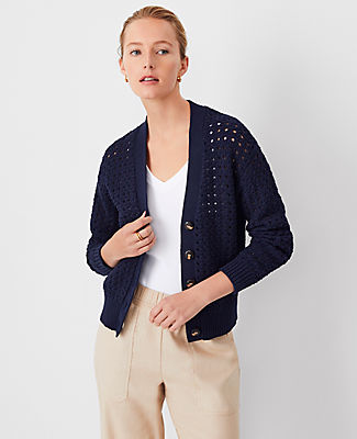 AT Weekend Mesh Stitch V-Neck Cardigan