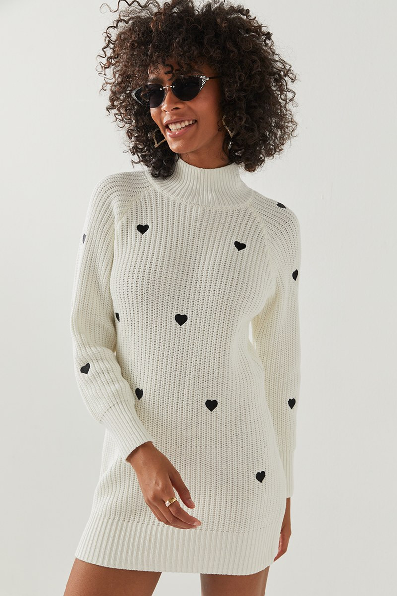 Image of Penny Heart Embroidered Mini Sweater Dress