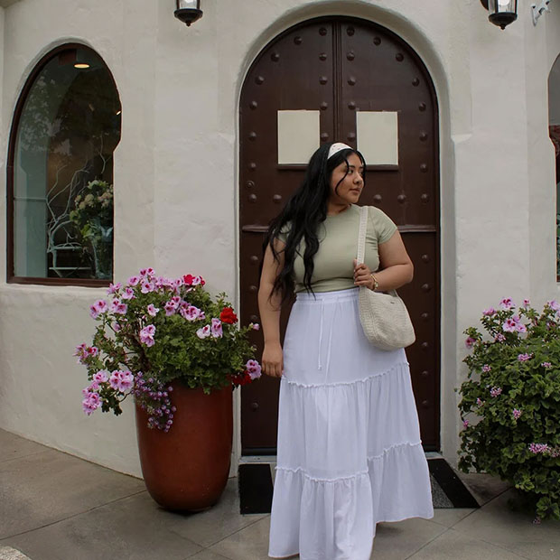 Long flowing white tiered skirt from Ross. 