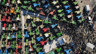 Protesting farmers in tractors rally outside an agricultural fair in Thessaloniki, Greece, Feb. 1, 2024.