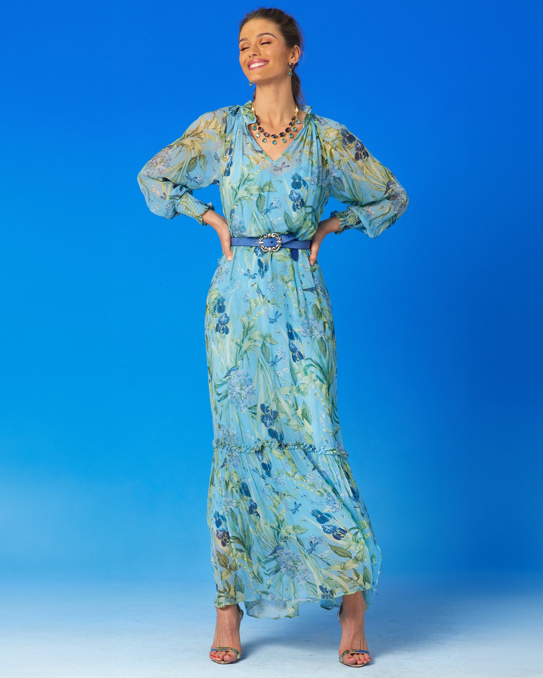 Image of Celine Maxi Crinkle Chiffon Dress in Magical Garden