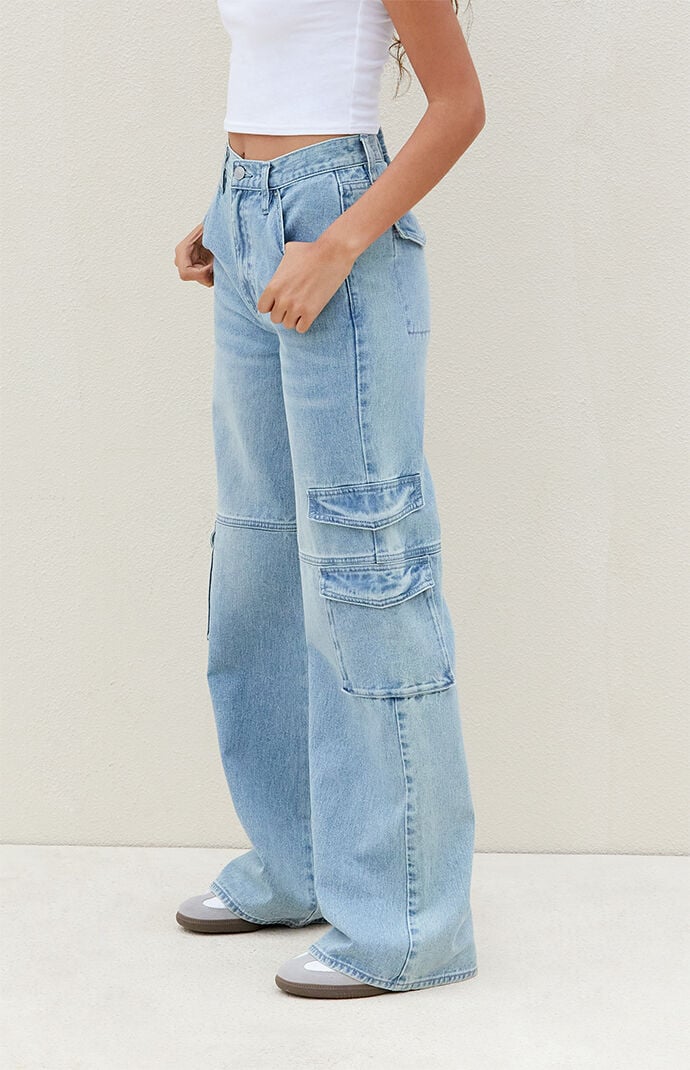 Image: Light Indigo Mid Rise Baggy Cargo Jeans