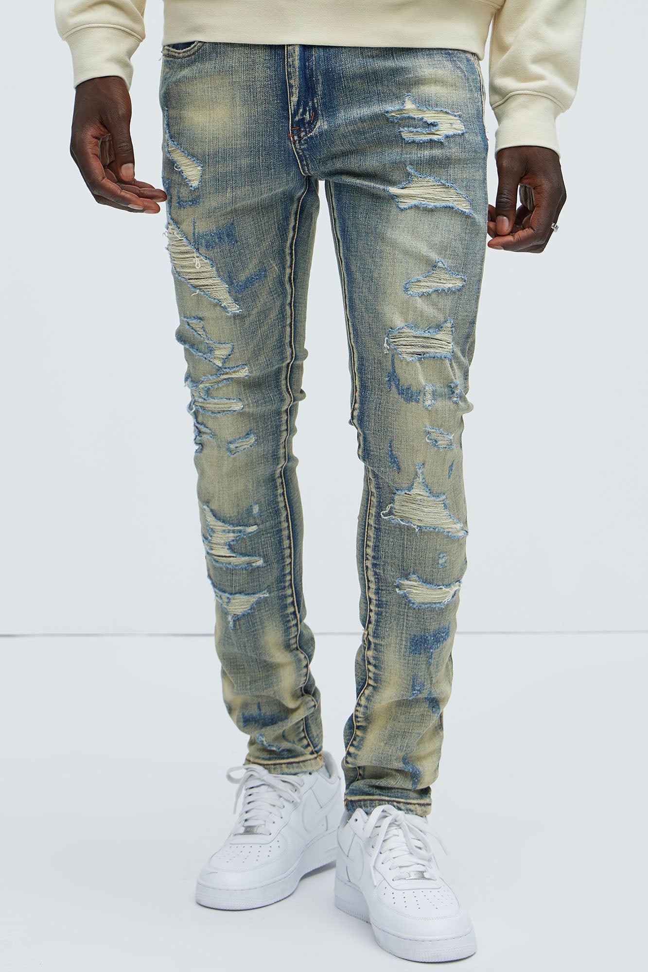 Image of Don't Distressed Skinny Jeans - Vintage Blue Wash