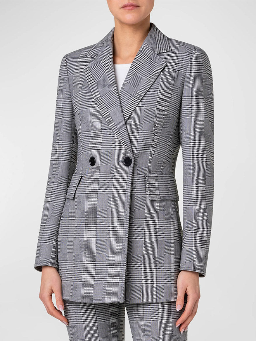 Image of Akris Punto Blurred Glencheck Long Blazer in Black/Cream