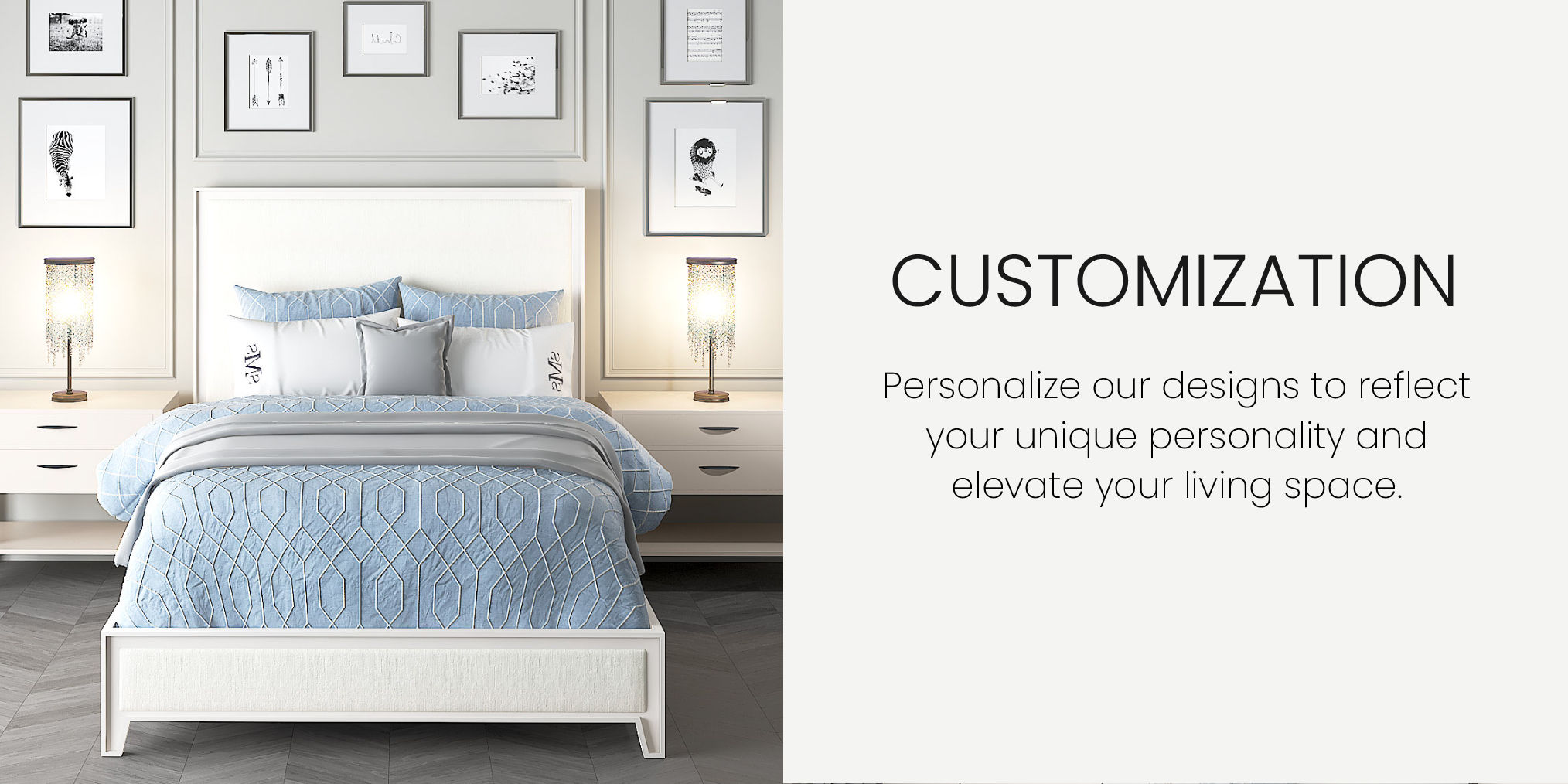 Personalize our designs to reflect your unique personality and elevate your living space.​ Featuring the Aven bed in Matte White finish with Lyric Ivory fabric.