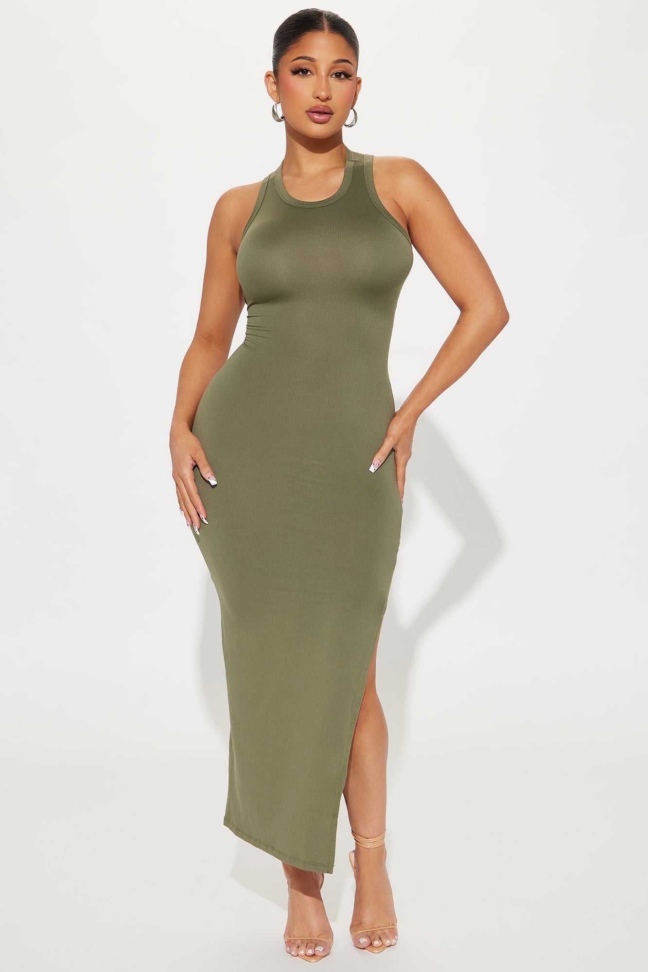 Image of Giving U Side Eye Maxi Dress - Green