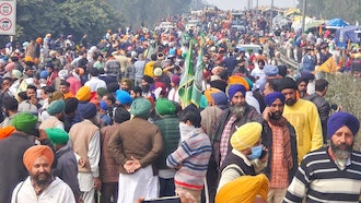 Farmers marching to New Delhi gather near the Punjab-Haryana border at Shambhu, India, Tuesday, Feb.13, 2024. Farmers are marching to the Indian capital asking for a guaranteed minimum support price for all farm produce.