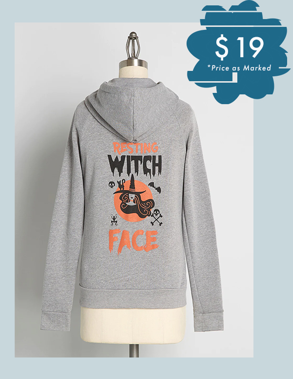 Resting Witch Face Graphic Zip-Up Hoodie