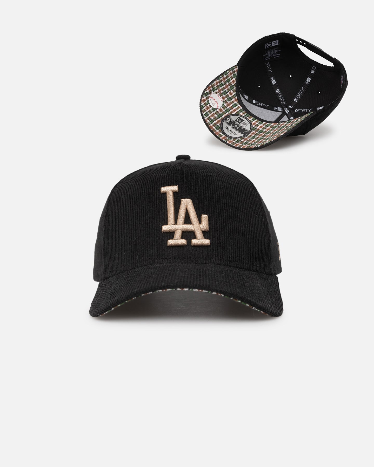 Image of New Era Los Angeles Dodgers 'Black Cord Plaid UV' 9FORTY A-Frame Snapback Black/Plaid