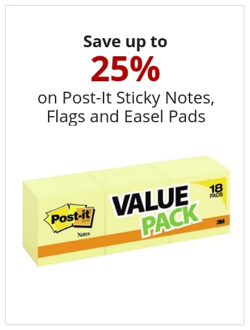 Save up to 25% on Post-It Sticky Notes, Flags and Easel Pads