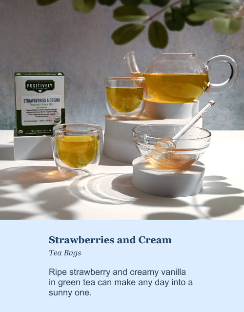 Ripe strawberry and creamy vanilla in green tea can make any day into a sunny one.