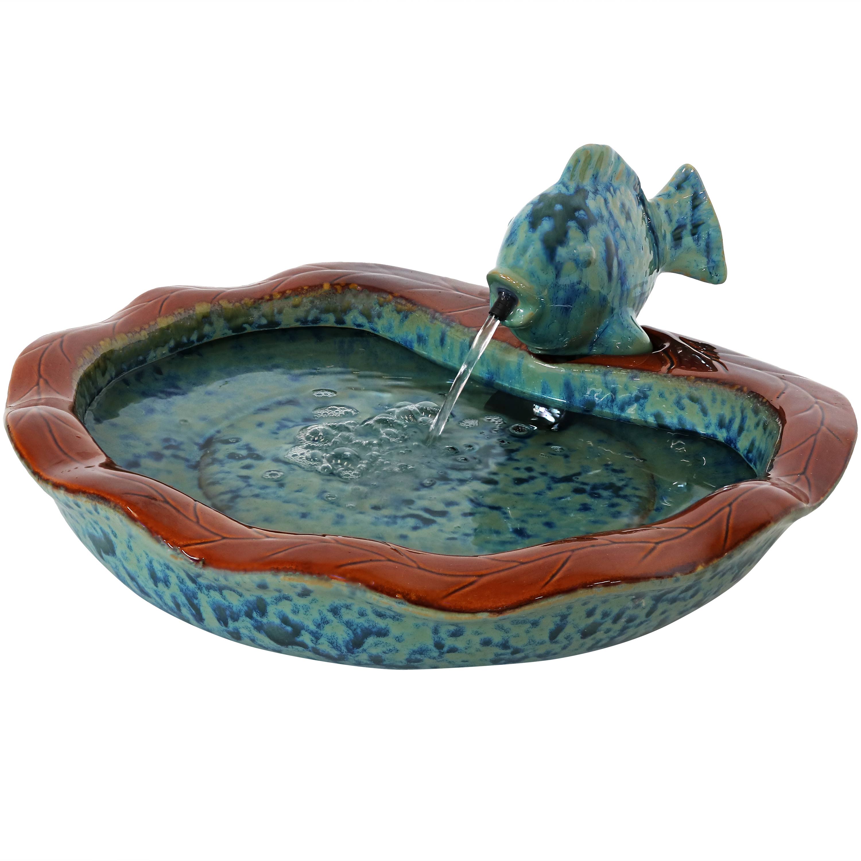 Sunnydaze Glazed Ceramic Fish Outdoor Water Fountain - 7"