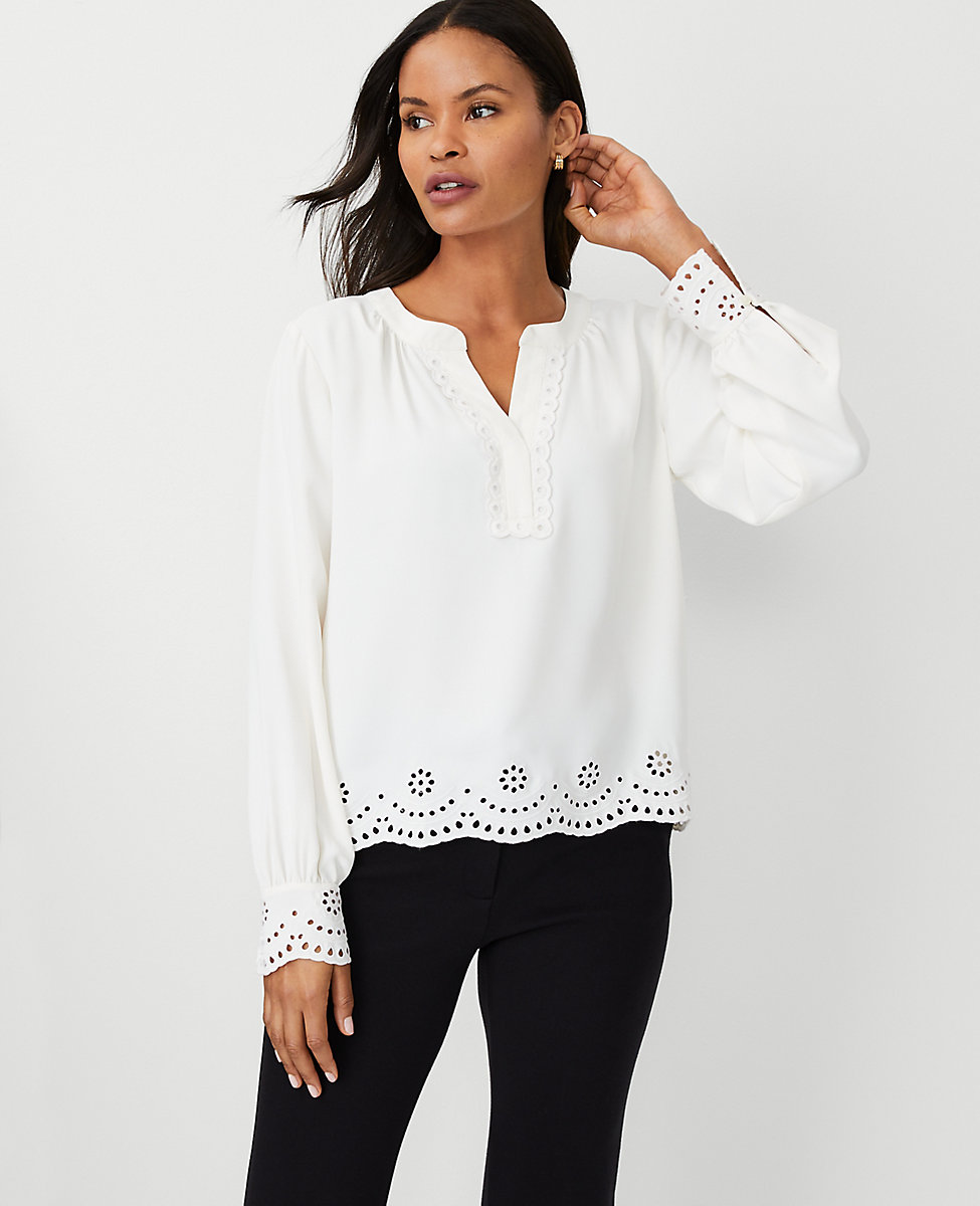 Embroidered Split Neck Popover