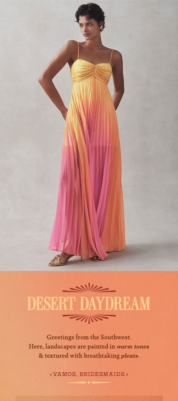 desert daydream. greeting from the Southwest. Here, landscapes are painted in warm tones & textured with breathtaking pleats. vamos, bridesmaids.