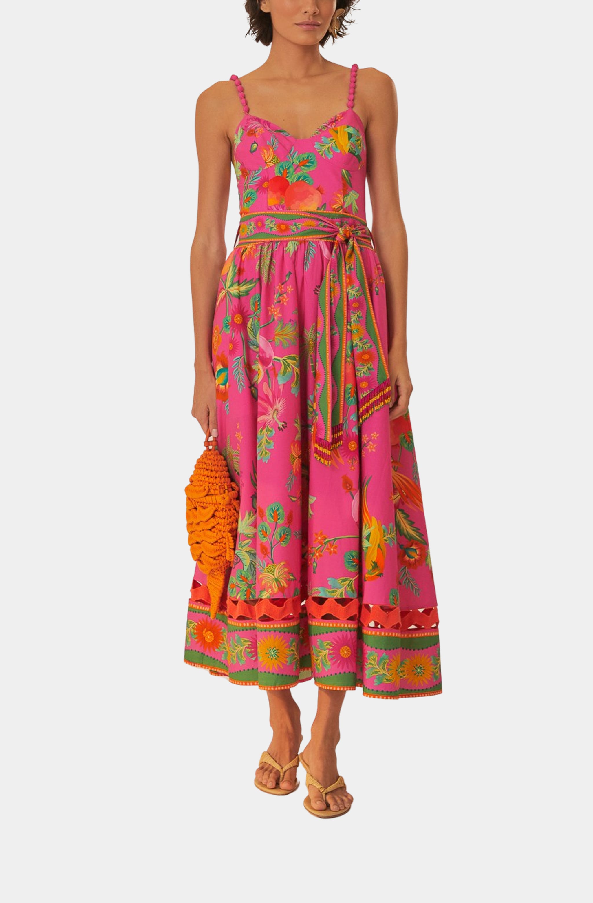 Image of Delicate Fruit Garden Pink Midi Dress