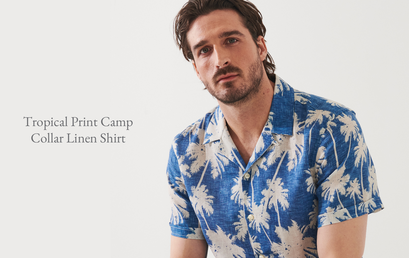 TROPICAL PRINT CAMP COLLAR LINEN SHIRT