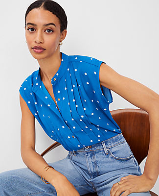 Dotted Shirred Button Top