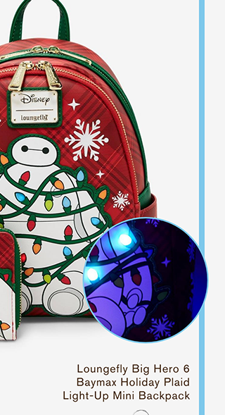 Loungefly Big Hero 6 Baymax Holiday Plaid Light-Up Mini Backpack